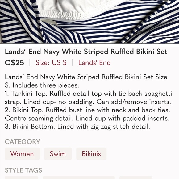 Lands’ End Navy White Striped Ruffled Bikini Set - Picture 15 of 16